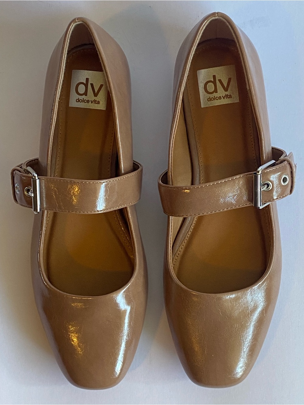 New DV by Dolce Vita Mellie Patent Taupe Nude Mary Jane Flats Women’s Size 10